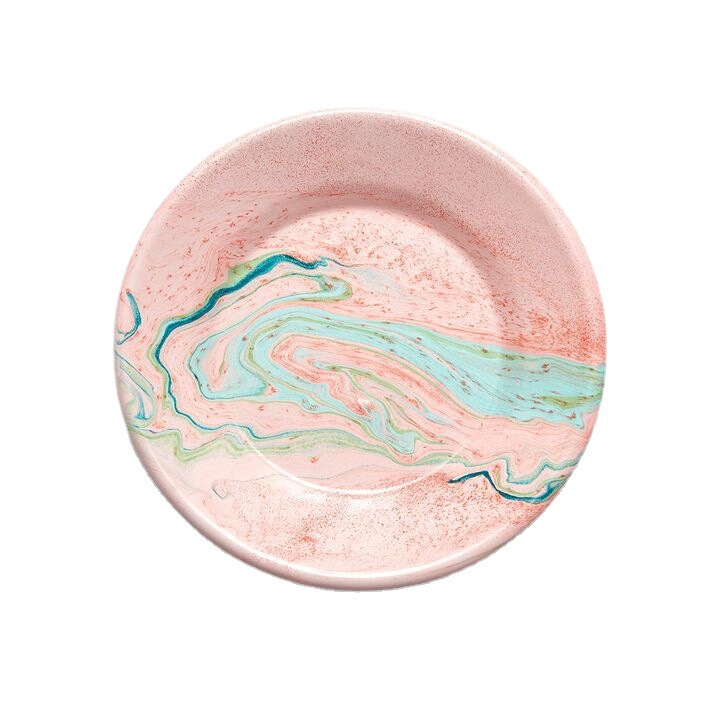 Customized Processing Japanese and Korean Quality Multi-Color Flowing Enamel Retro Salad Bowl Metal Mixing Bowl Enamel Western Food Plate