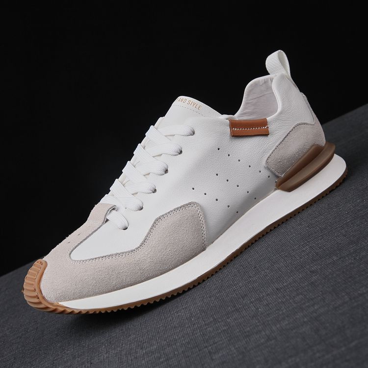 European Style Men's Trendy Breathable Casual Sneakers Versatile Sports Casual Shoes Genuine Leather Sneakers Men's White Shoes Men's Fashion