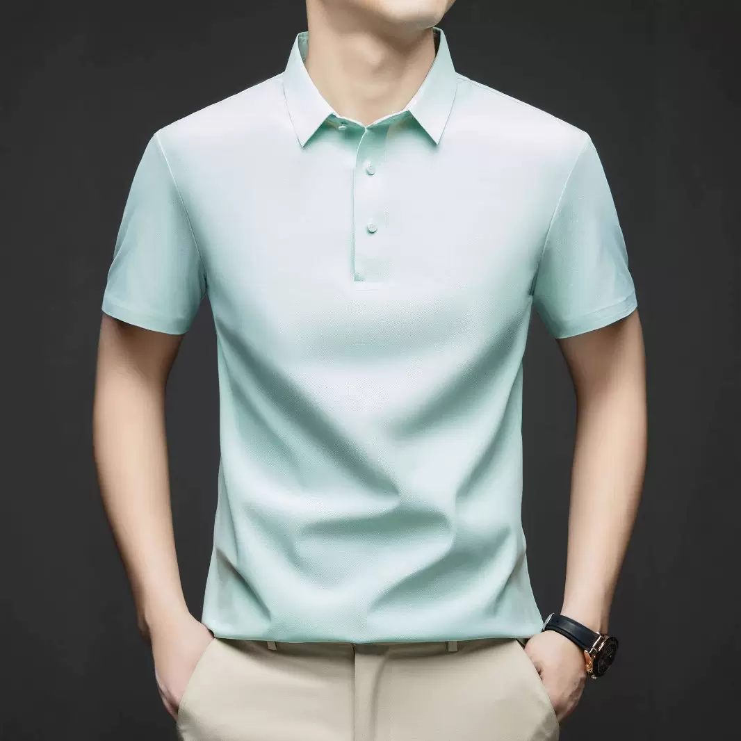 2025锦氨无痕垂感冰丝polo男士夏季翻领t恤中青年商务休闲短袖T恤