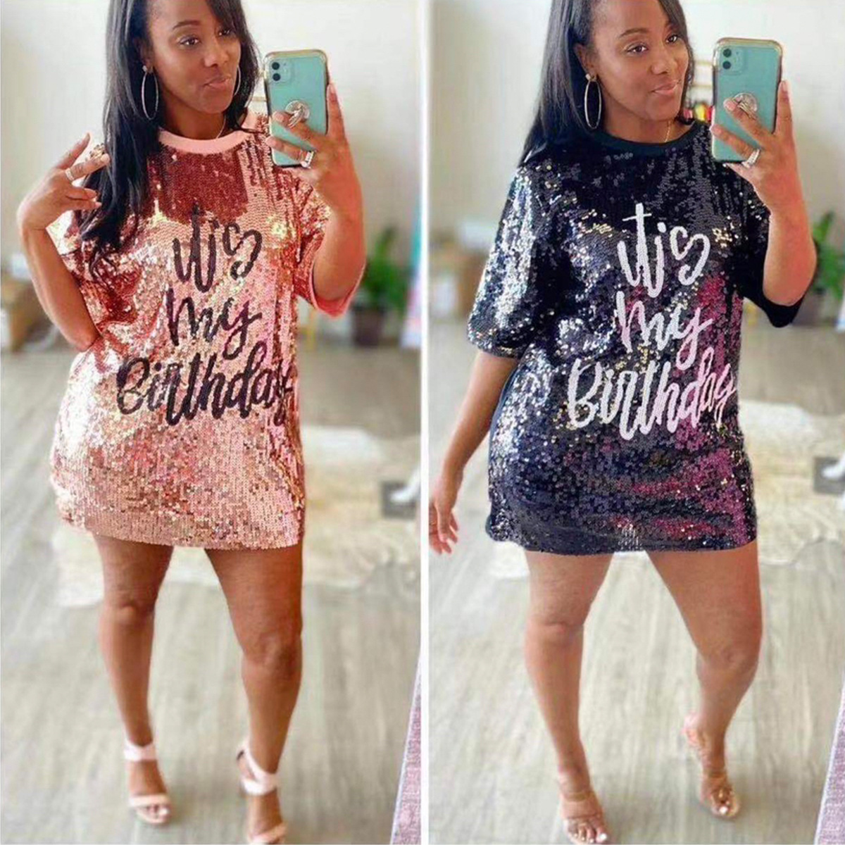 Casual Sequined Women Half Dress