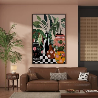 简约现代入户玄关装饰画轻奢绿植花瓶客厅沙发背景墙挂画餐厅壁画