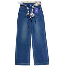 设计师款小众丝巾腰带直筒牛仔裤正版南油欧货88023