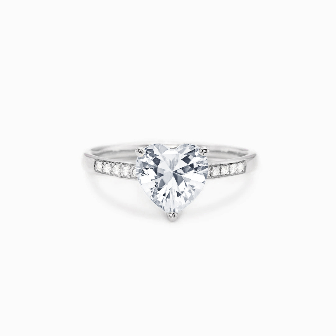 Zircon Inlay Material 925 Sterling Silver Zircon Heart Shape Rings