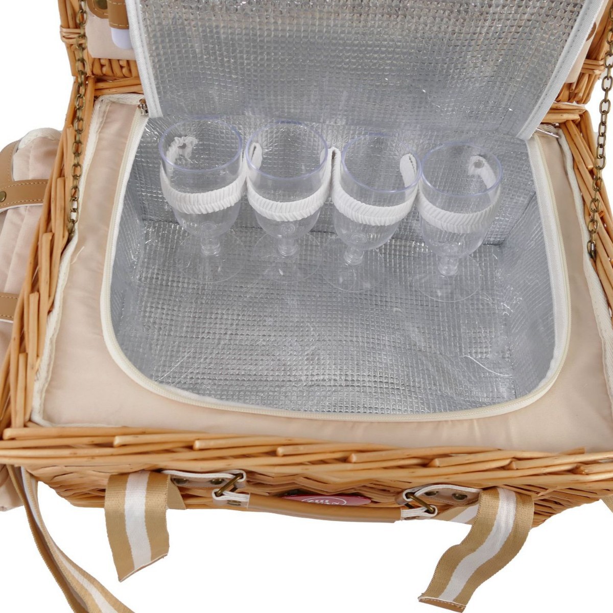 Cestas de picnic de sauce de caña cestas de aislamiento de picnic en red cubiertos plegables portátiles almacenamiento de suministros completos para acampar