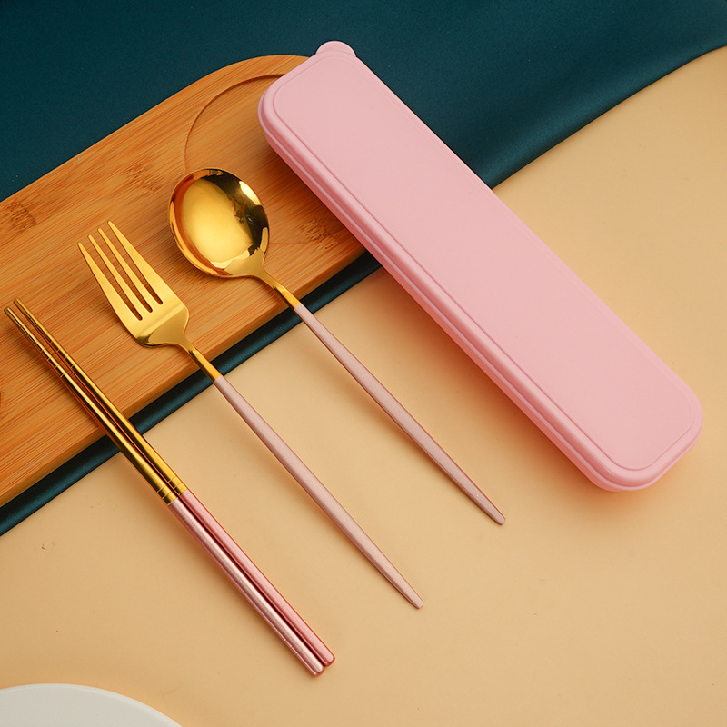Diosa serie portátil de acero inoxidable en caja Net Red Star Bar vajilla cuchara Tenedor palillos conjunto de tres piezas