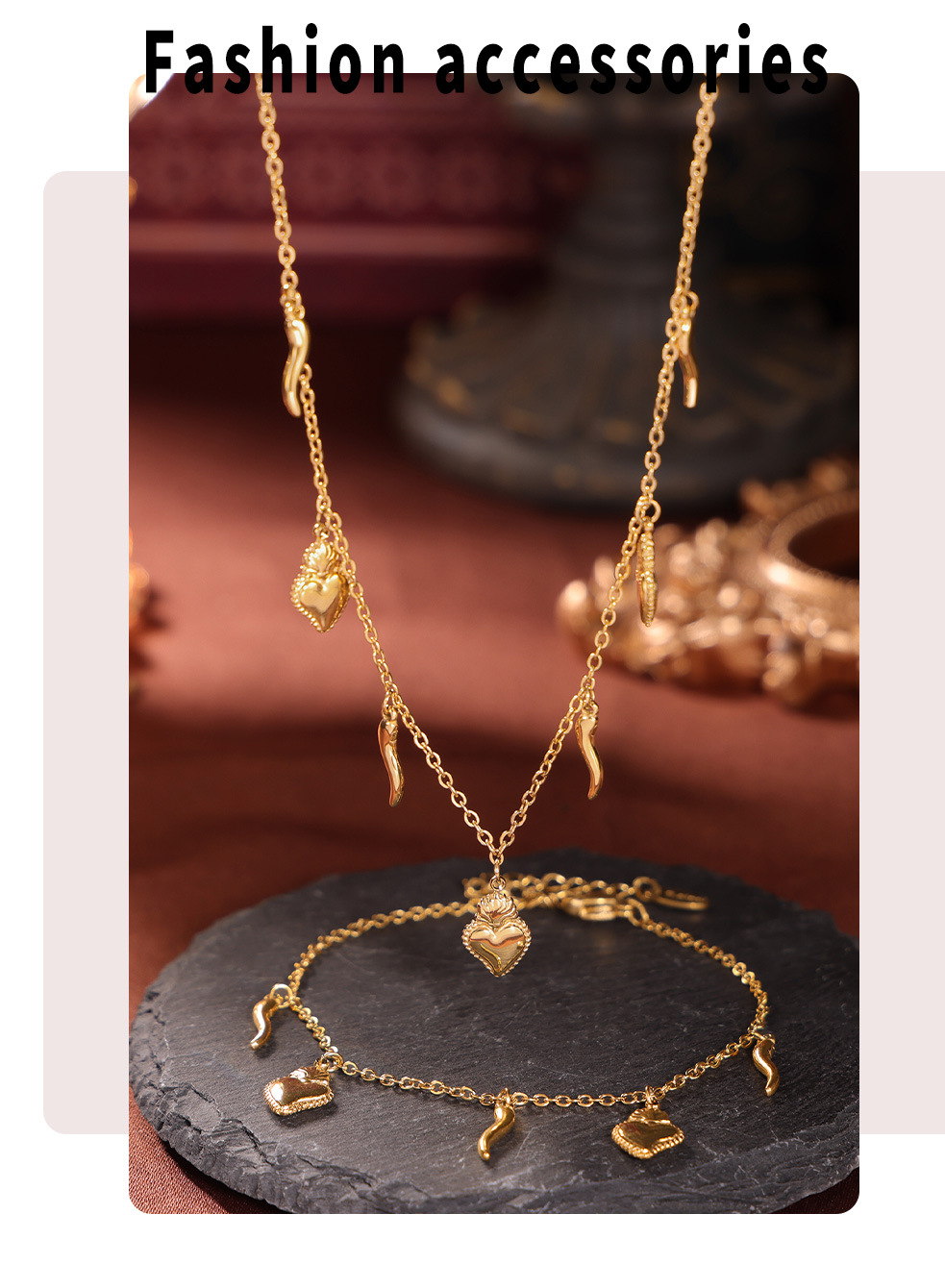 Square Sugar Stainless Steel Necklace And Bracelet Jewellery Set_voghion.com