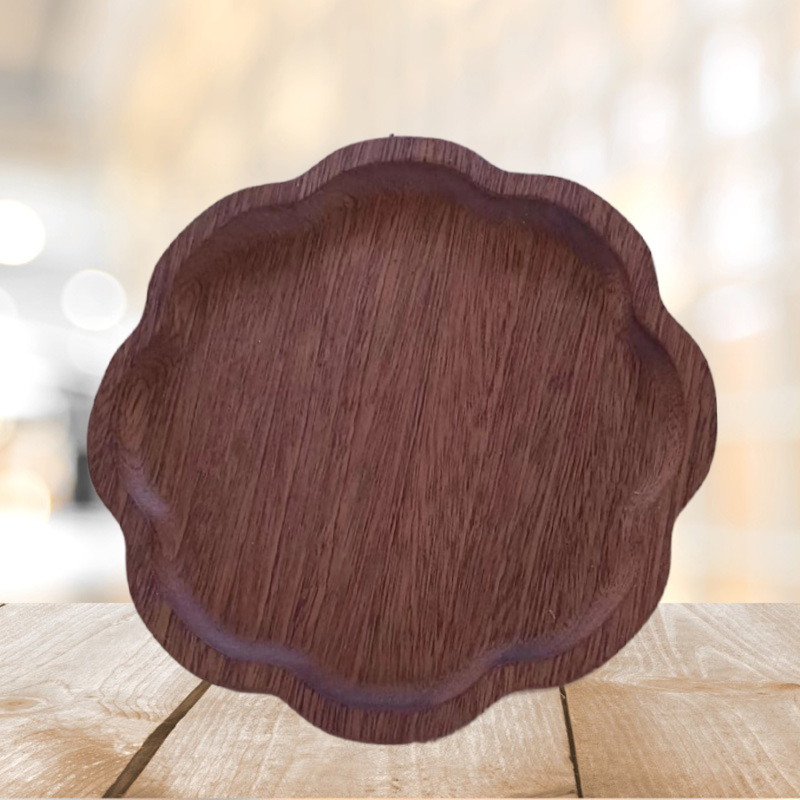 Placa de ébano de estilo japonés al por mayor Placa de fruta de alto aspecto Placa de té de madera Placa de postre de pan Bandeja de madera maciza Placa de madera