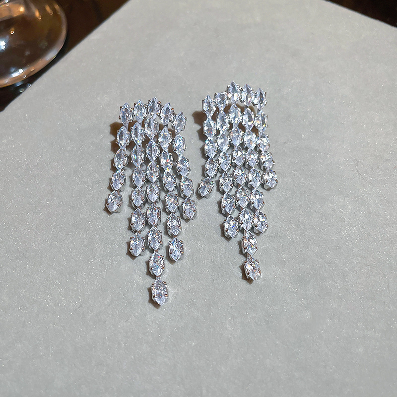 Fashion Tassel Copper Inlaid Zircon Drop Earrings 1 Pair