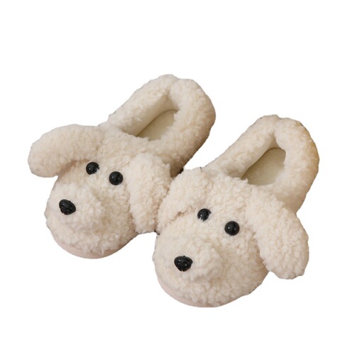 Autumn and Winter Cute Cartoon Cotton Slippers Women's Indoor Home Household Warm Teddy Dog Slippers Padded Ankle Cotton Shoes Waterproof 
