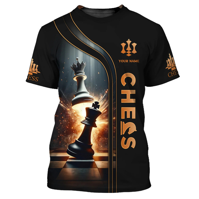 Interesting Chess 3D Digital Printing Cross-Border New Casual Short-Sleeved T-Shirt for Adults and Kidsren Factory Direct Sale