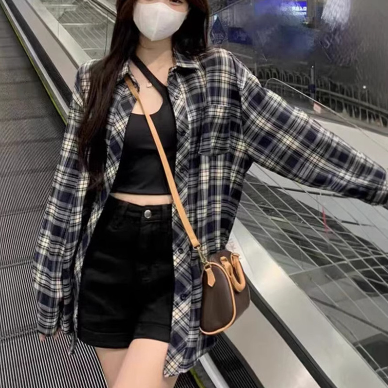 Hong Kong Style Women's Clothing, Sweet Plaid Cardigan, Summer Sun Protection Shirt, Jacket, Women's Designer Tops, Niche American-Style Shirts Hong Kong Style Women's Clothing, Sweet Plaid Cardigan, Summer Sun Protection Shirt, Jacket, Women's Designer Tops, Niche American-Style Shirts