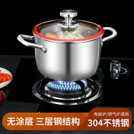 304汤锅特厚三层钢蒸锅铁锅无涂层不锈钢钢锅宝宝辅食食品级