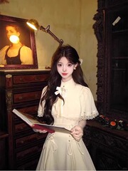 夏日绝美温柔韩系气质简单大方长裙高级感显瘦白色斗篷连衣裙子女