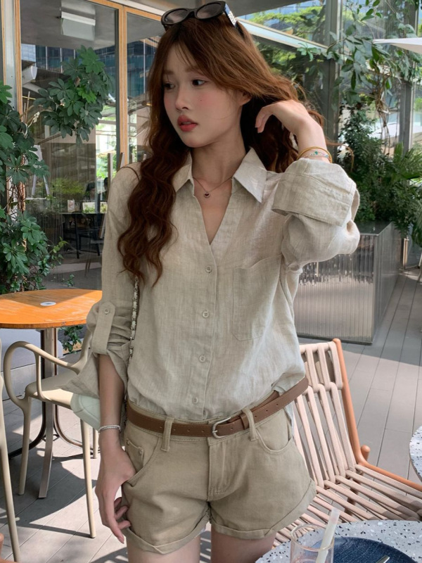 老钱风松弛感阔版亚麻长袖衬衫女防晒衬衣设计感显瘦休闲百搭外套|undefined