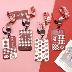 Cute card holder, document holder, subway meal card, student campus access control, halter neck, cartoon pick-up card, hard shell red