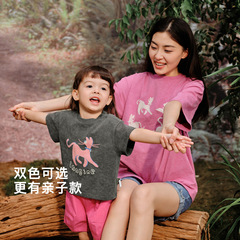 阿米拉童裝2024夏季新款兒童上衣親子裝卡通圓領韓版休閒短袖T恤