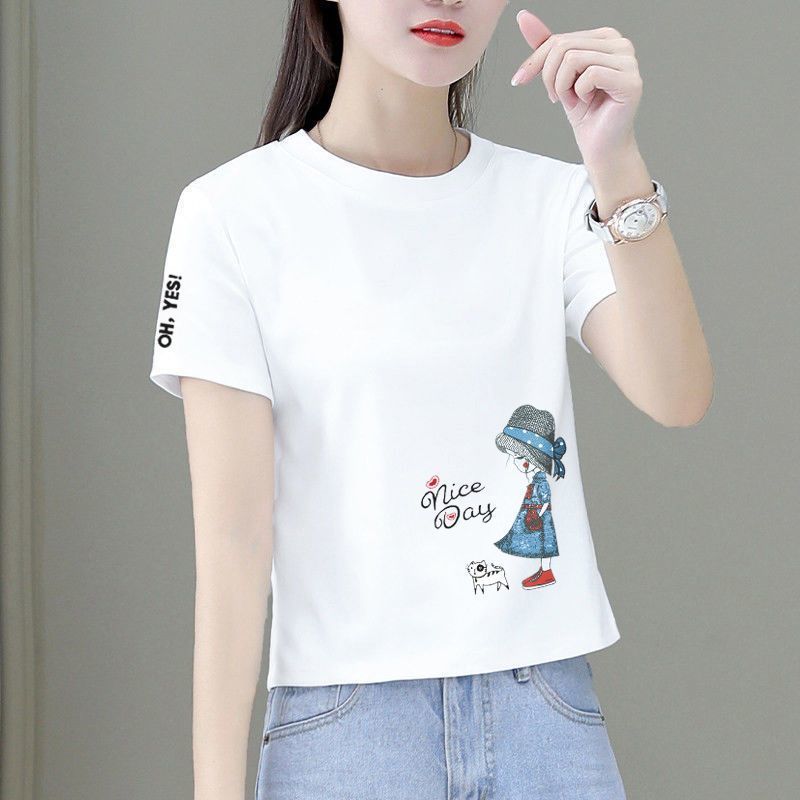 2025 新しい純綿右肩半袖 T シャツ女性の夏のトレンディな気質大きいサイズママ夏のスリット痩身カバー|undefined