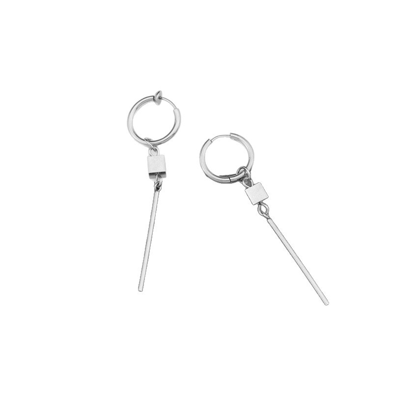 Boucles d'oreilles longues à clous pour hommes, en acier inoxydable, en forme de goutte carrée, style punk, bijoux inaltérables, parfaits pour les femmes au bureau._voghion.com