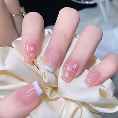 French-style white edge floral beauty nail stickers wholesale sweet and cute nail stickers pink false nails wearable nail plates
