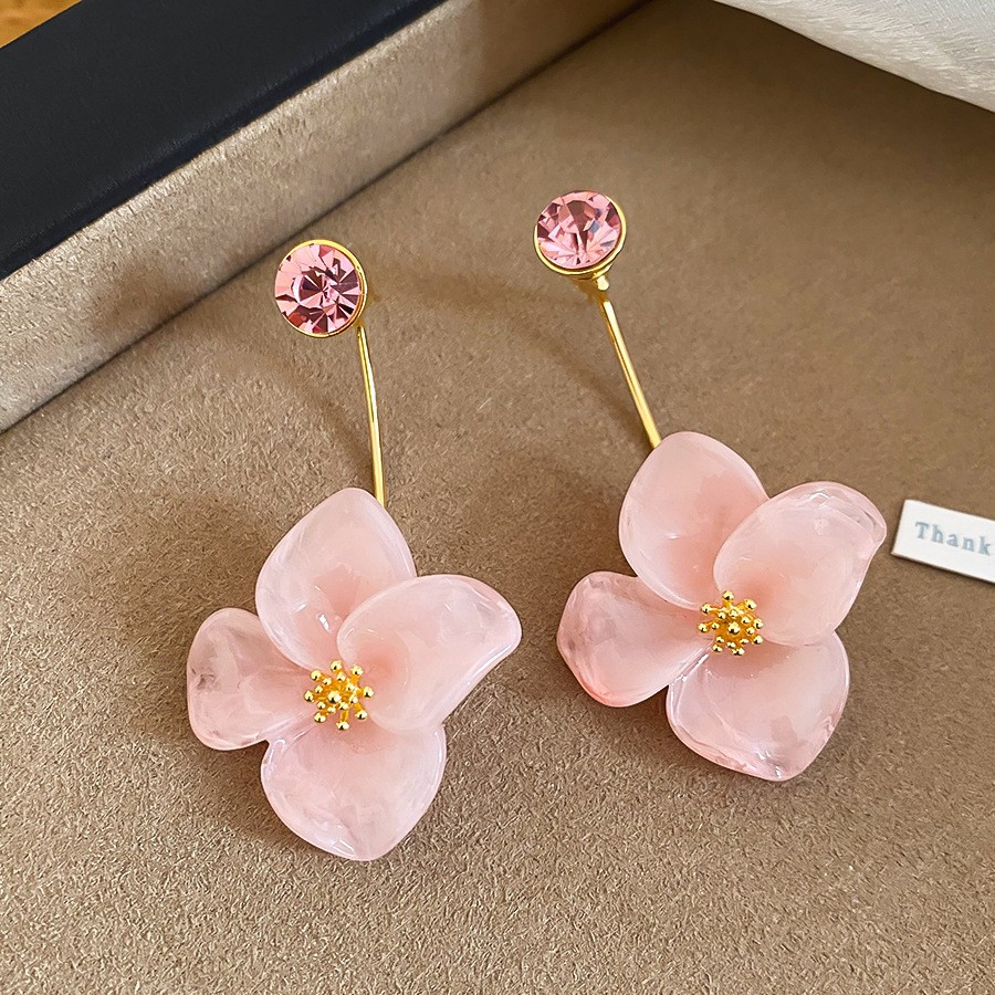 Aguja de plata Corea del Sur diamante Opal flor pendientes diseño fresco Rosa pendientes moda pendientes dulces al por mayor