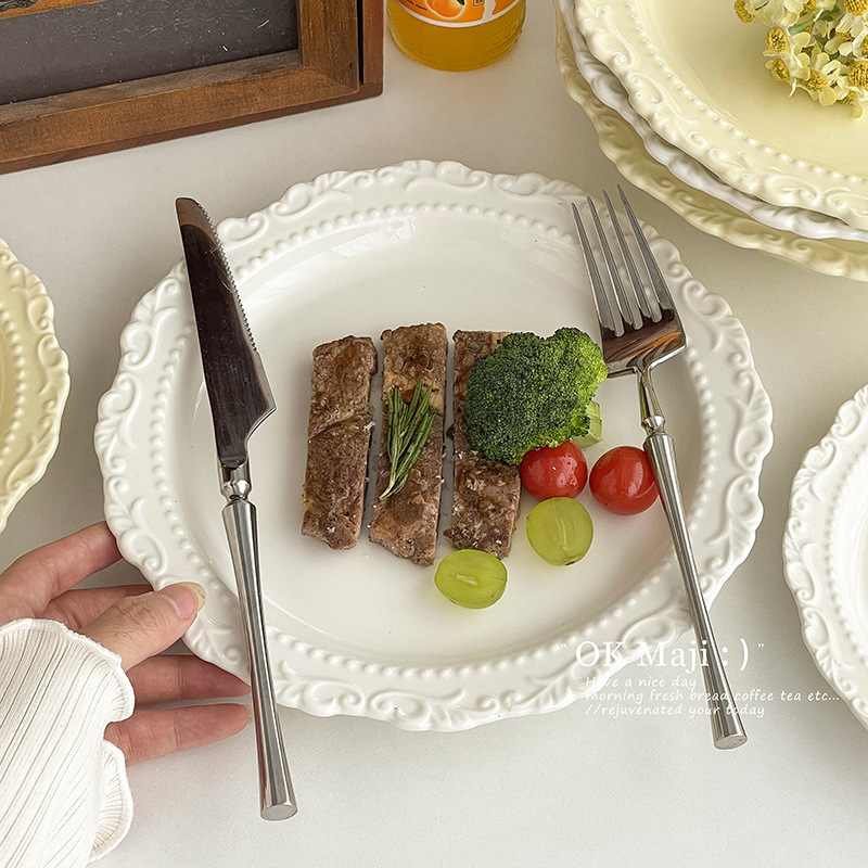 Western-Style Dinner Plate with a Light Luxury and High-End Feel, Ceramic Steak Plate for Home Use, Beautiful French-Style Tableware Plate
