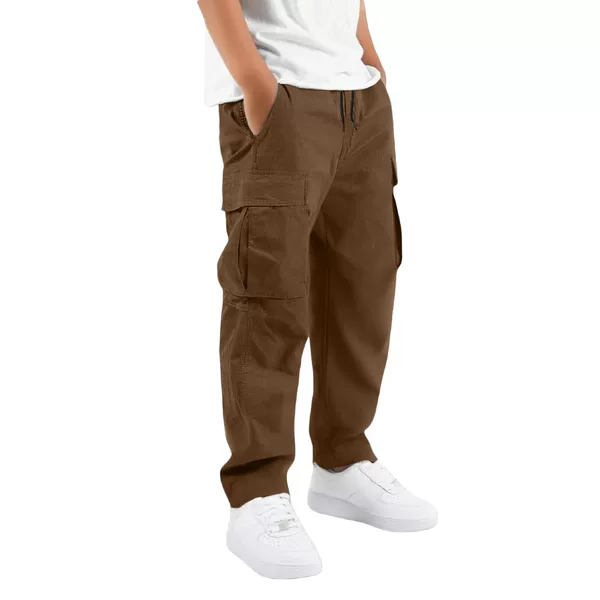 2026 Cross-Border Medium and Large Boys' Woven Cargo Pants with Multiple Pockets, American-Style Loose Straight-Leg Casual Pants