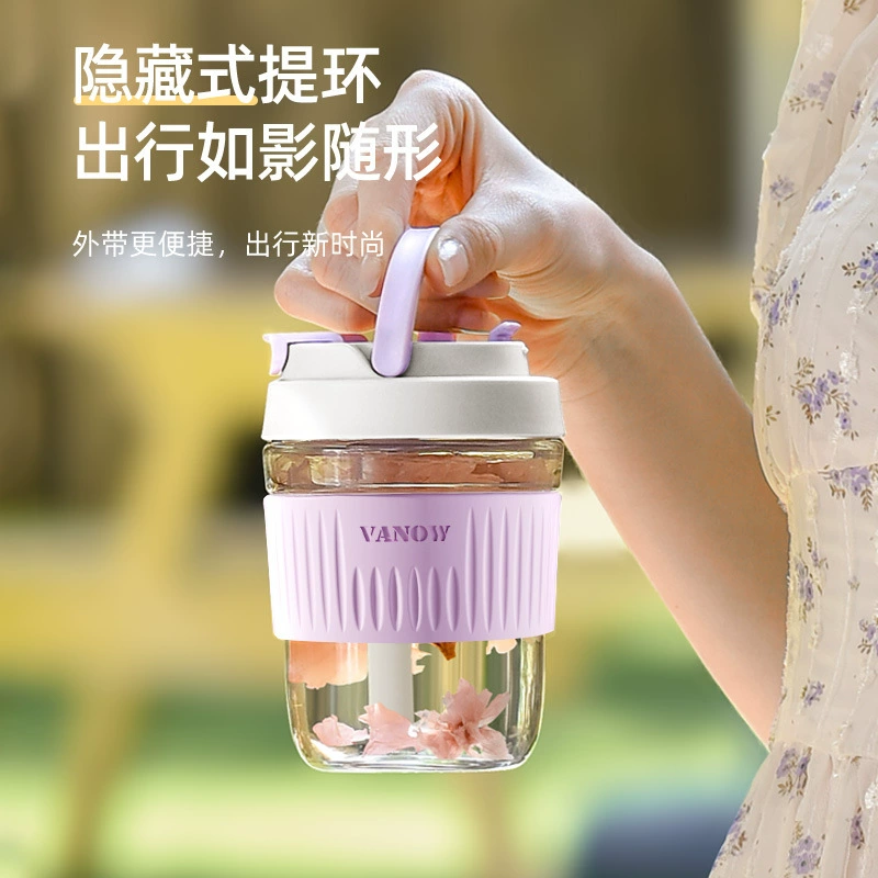 Summer straw with glass, coffee handheld cute tea cup