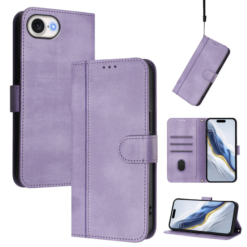 Suitable for iPhone16E Leather Case 15Pro Solid Color Retro Leather Line Card Wallet Protective Case Samsung S25