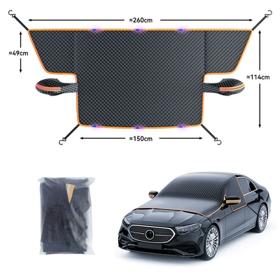 Oxford Cloth Car Snow Cover, Front Windshield Anti-Freeze Cover, Anti-Frost and Snow-Proof Winter Half-Cover Car Cover, Winter Car Cover (Car snow shield) - black-orange-reflective-strips-orange-edging-frosted-flap-pocket-pants-packaging