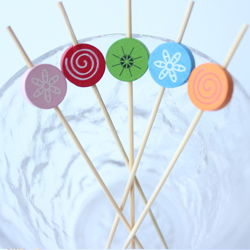 Color mezclado bobina Lollipop palo de fruta 100 unids/pack fábrica directa desechable palo de bambú palo de cóctel Amazon