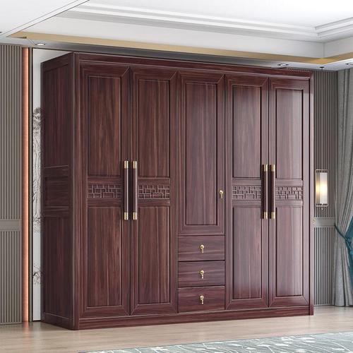 Black gold solid wood wardrobe three, four and five doors modern simple large wardrobe new Chinese style bedroom storage storage cabinet furniture