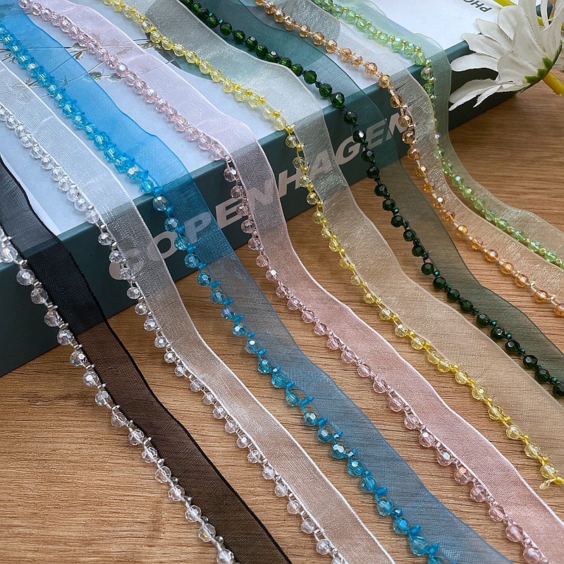 Spot handmade beaded gauze with crystal beads
