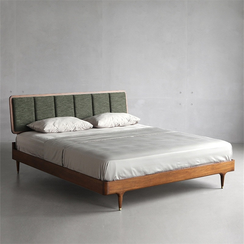 北歐表情床頭櫃軟靠臥室雙人床胡桃木色現代簡約家具定制