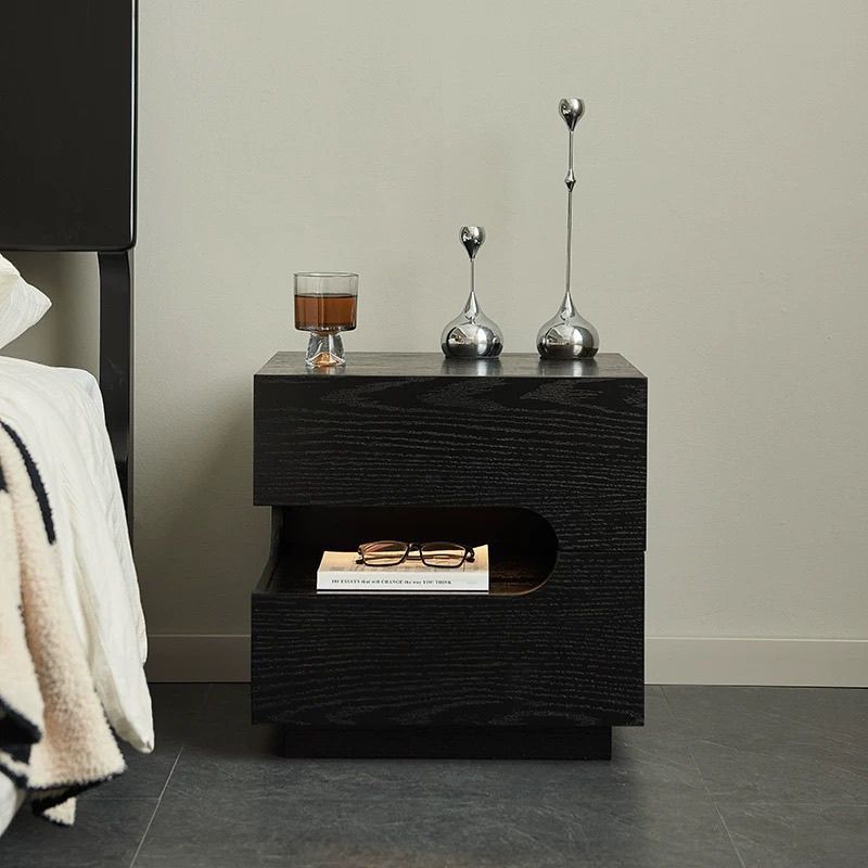 Italian Designer Minimalist Bedside Table Bedroom Creative Modern Bedside Table Simple High-End Black Storage Locker
