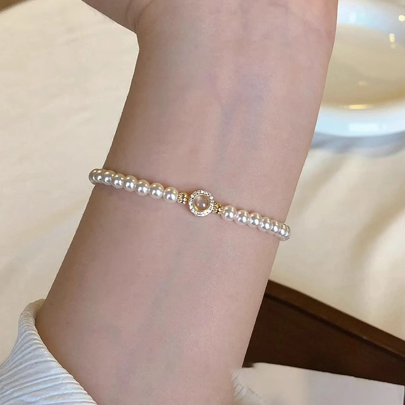 新品法式白玉髓施家珍珠手链女轻奢精致小众高级串珠手串闺蜜礼物|undefined