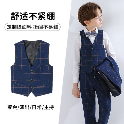 Boy's dress vest suit flower boy boy host children's vest suit performance big boy college performance costume