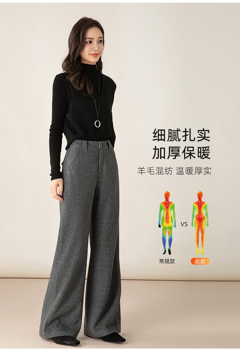 Quần tây nữ dệt kim len acetate Xinge dáng suông ống đứng, chất liệu dày dặn mùa thu đông — màu xám chi tiết 17