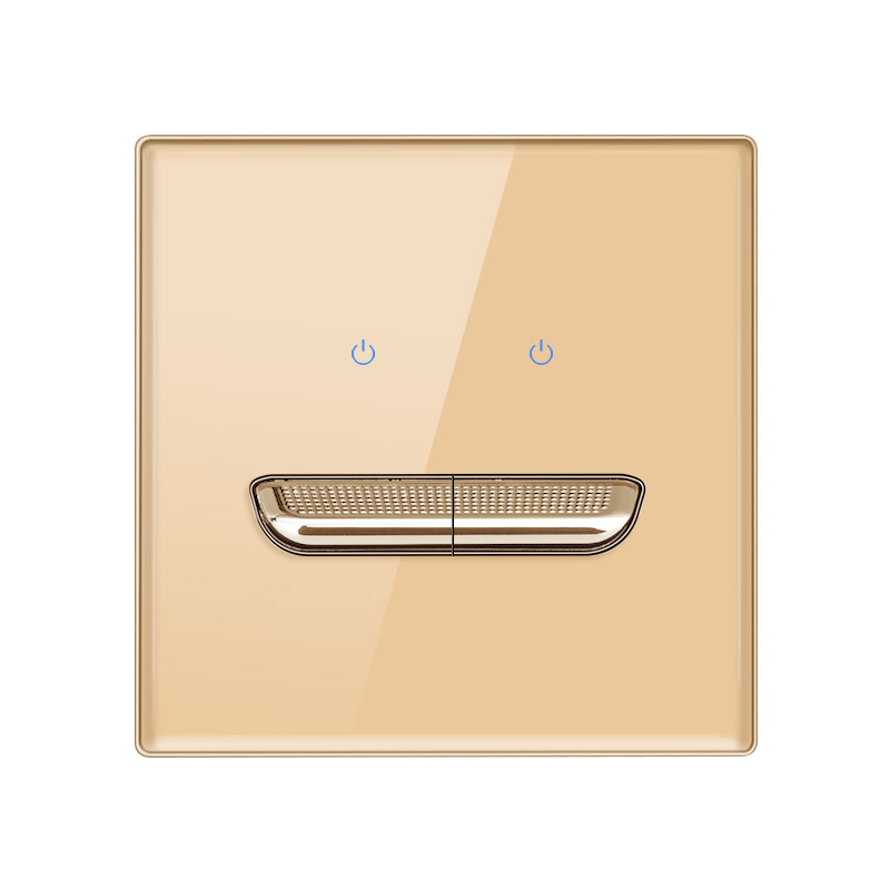 跨境外贸金色钢化玻璃面板拨动开关带LED灯86型暗装个性开关插座
