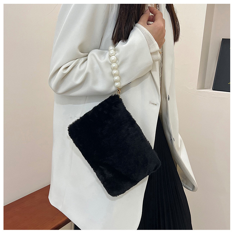 135g Weight Synthetic Leather Lining Material Pearls, Sewing Thread Fashion Element Zipper Closure Type Top Handle Strap Type Handbag Bags Type Casual, Shopping Occasion Plush Material Solid Color Pattern Winter Season Women's Gender Elegant Style Square Shape Women's Plush Solid Color Elegant Pearls Sewing Thread Square Zipper Handbag 9