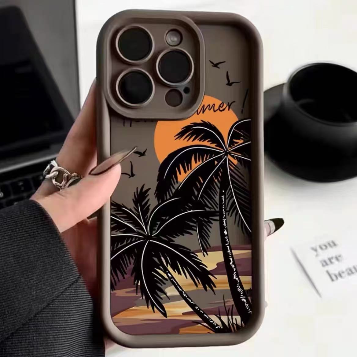 Sunset Coconut para iPhone 16pro funda para teléfono móvil Apple 15 anti-caída 14 Europa y América 13promax nuevo 12x