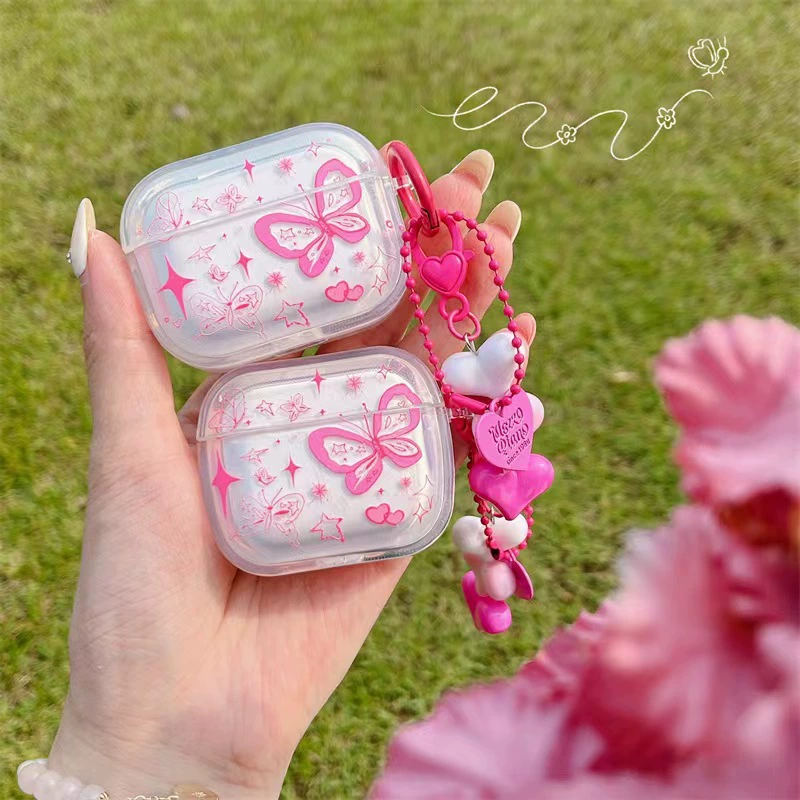 Cute Pink Butterfly Chain for Apple AirPods1/2 Generation Pro Wireless Bluetooth Headset Simple Fashion