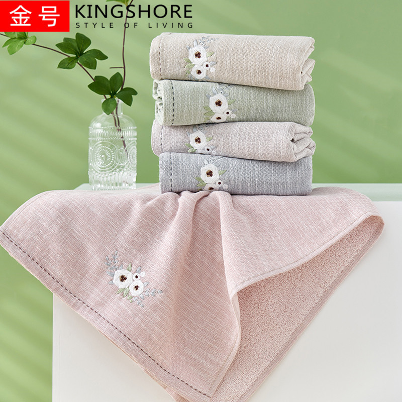 Gold genuine class A GA1779H cotton slub yarn gauze towel soft absorbent embroidery flower face towel