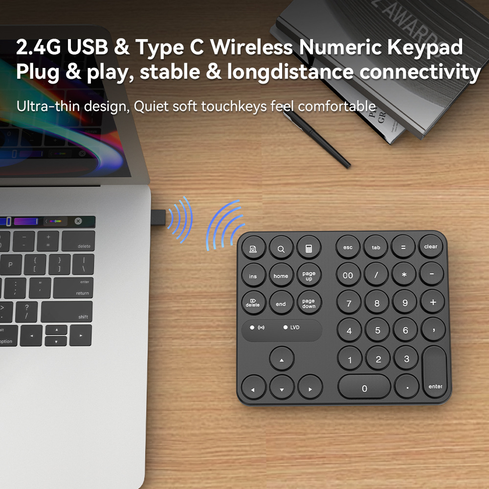 新款35键圆键帽无线键盘双接口USB＋Type-C单手数字小键盘厂家直