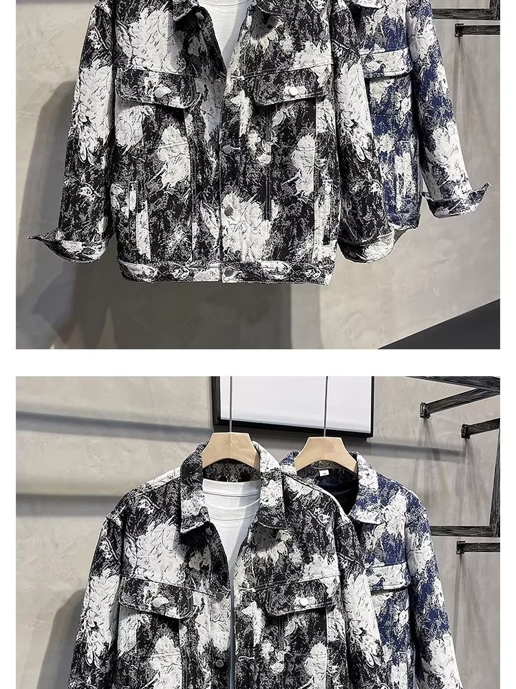 Men's clothing Autumn denim jacket with print personality casual jacket Hong Kong style handsome all match top autumn new jacket_voghion.com