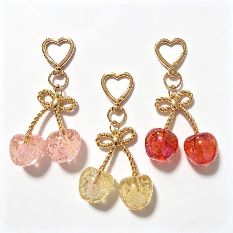 Cross-border cherry heart keychain bag pendant women's bag accessory Teacher's Day gift bow keychain with hanging hole