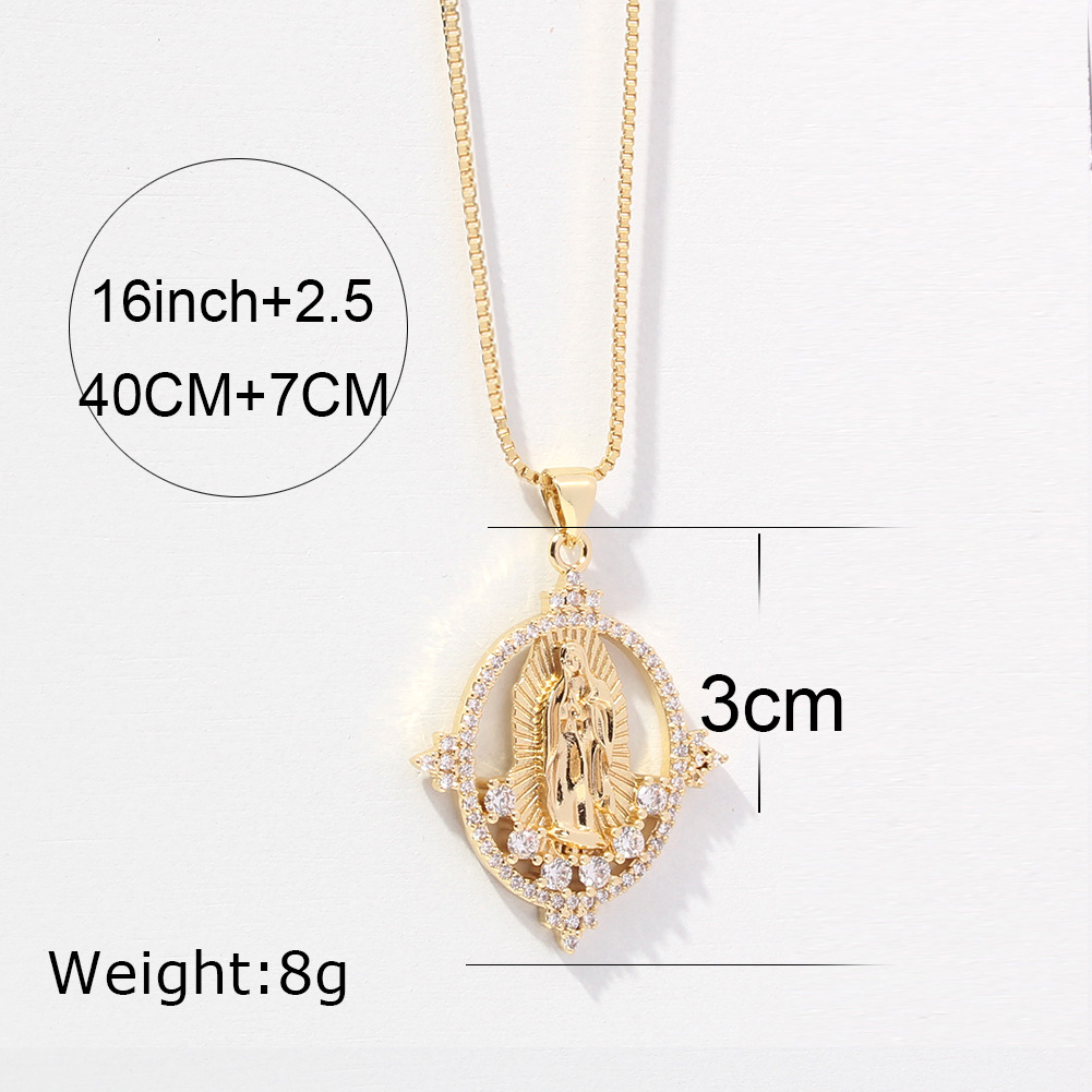 Vintage Religious Jewelry Virgin Mary Relief Pendant Diamond Necklace Wholesale display picture 1