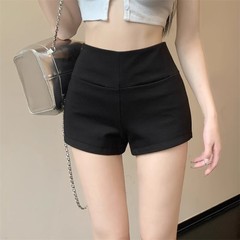 黑色休闲裤女夏辣妹修身弹力a字热裤高腰显瘦外穿内搭直筒短裤子