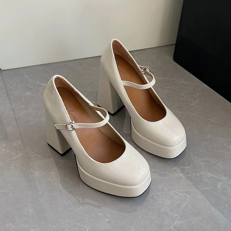 Plus Size Retro British Style Thick-Soled Mary Jane Small Leather Shoes for Women 2024 New Spring & Fall French Thick-Heeled High-Heeled Shoes