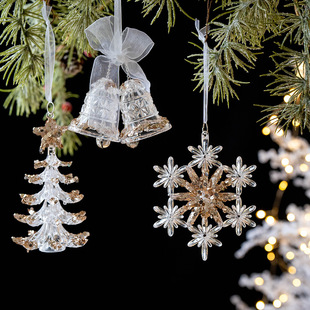 Cross-Border New Product Christmas Decoration Christmas Snowflake Sticky Powder Sequin Acrylic Pendant Christmas Tree Decoration Pendant