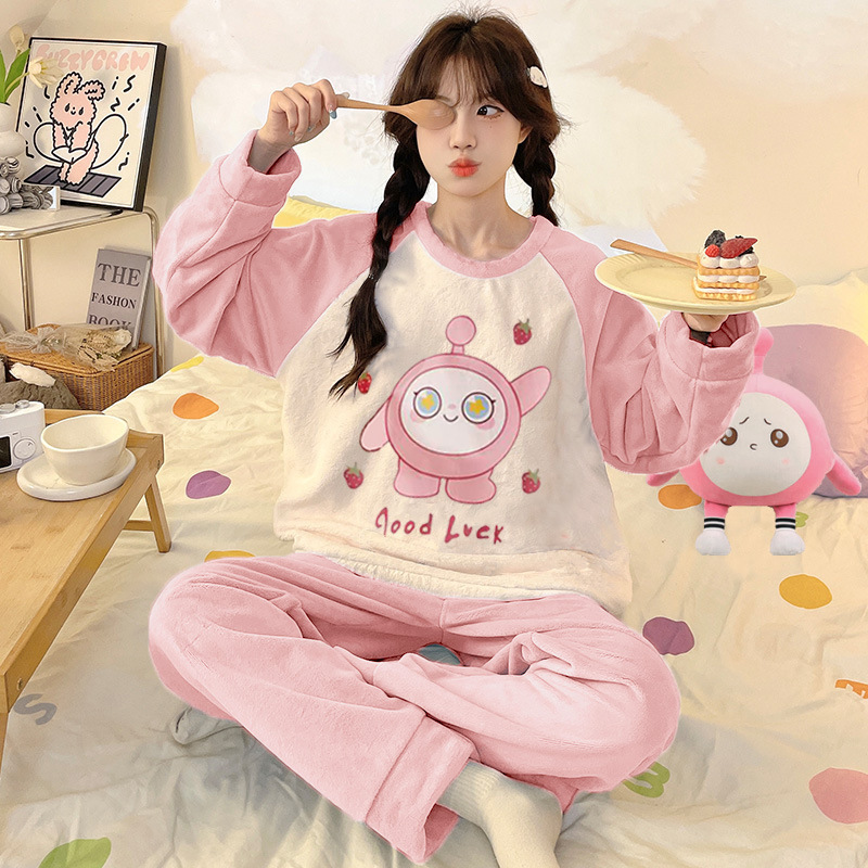 Cross-border Flannel Pajamas Women's Autumn and Winter Long-sleeved Round Neck Warm Girls' Little Man Home Clothes suit Wearing Cross-border Flannel Pajamas Women's Autumn and Winter Long-sleeved Round Neck Warm Girls' Little Man Home Clothes suit Wearing